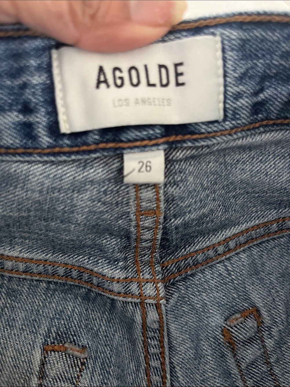 Agolde Light Blue High-Rise Frayed Denim Bermuda Shorts 90’s cut - Picture 2 of 5
